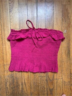 New! American Eagle Outfitters Smocked Ruffle Tie Tube Top - Fuchsia